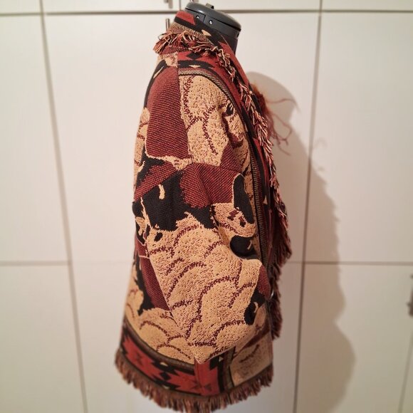 Vintage 90's Black Fringe Concho Jacket M/L - necklace and Rose Feather pin - Picture 7 of 10